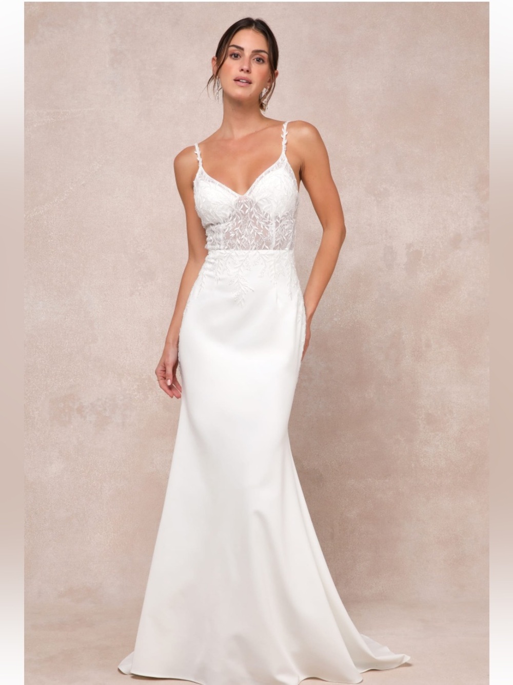 Infinite Adoration Ivory Beaded Embroidered Lace Maxi Dress Size M